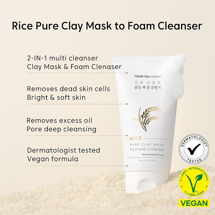 Rice Pure 2-IN-1 Korean Clay Mask to Foam Cleanser