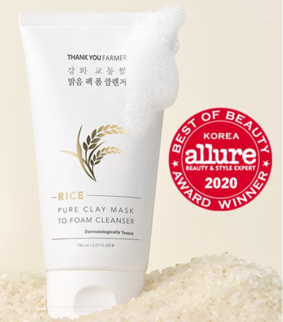 Rice Pure 2-IN-1 Korean Clay Mask to Foam Cleanser